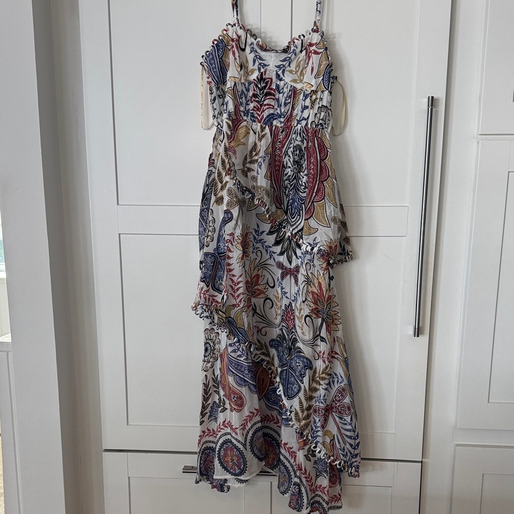 FARM Rio White Paisley Maxi Dress with Blue, Red & Gold Accents